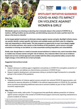 SPOTLIGHT INITIATIVE GUIDANCE COVID-19 AND ITS IMPACT ON VIOLENCE AGAINST WOMEN & GIRLS