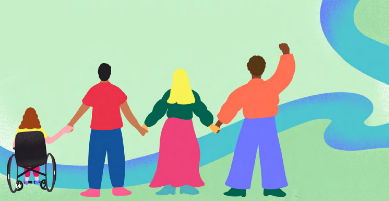 Four people holding hands