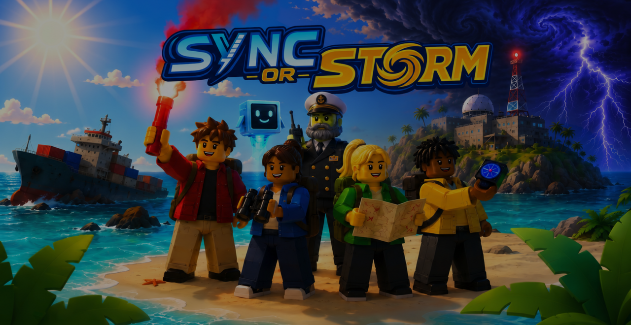 Five roblox characters stand on an island