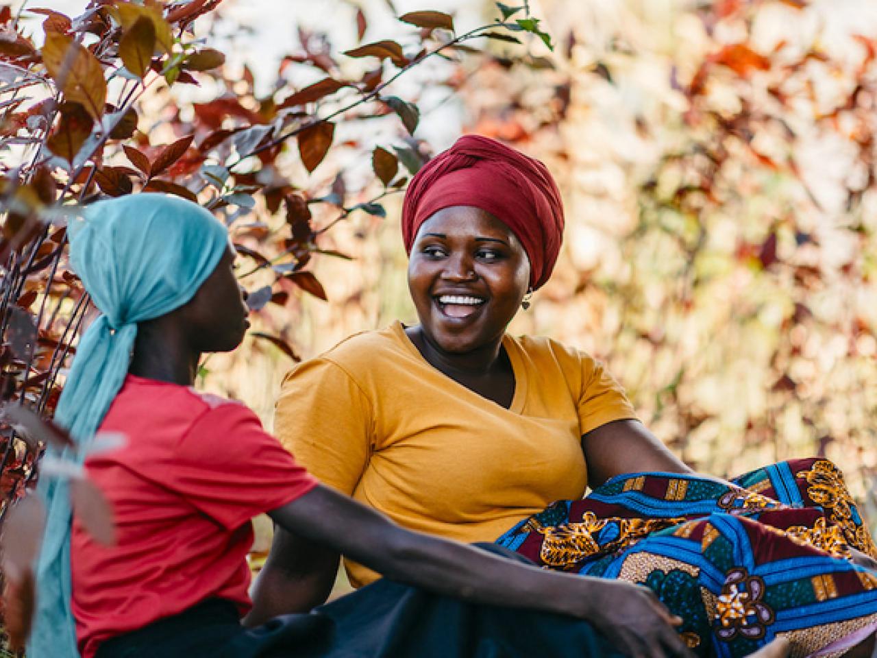 Two women smiling