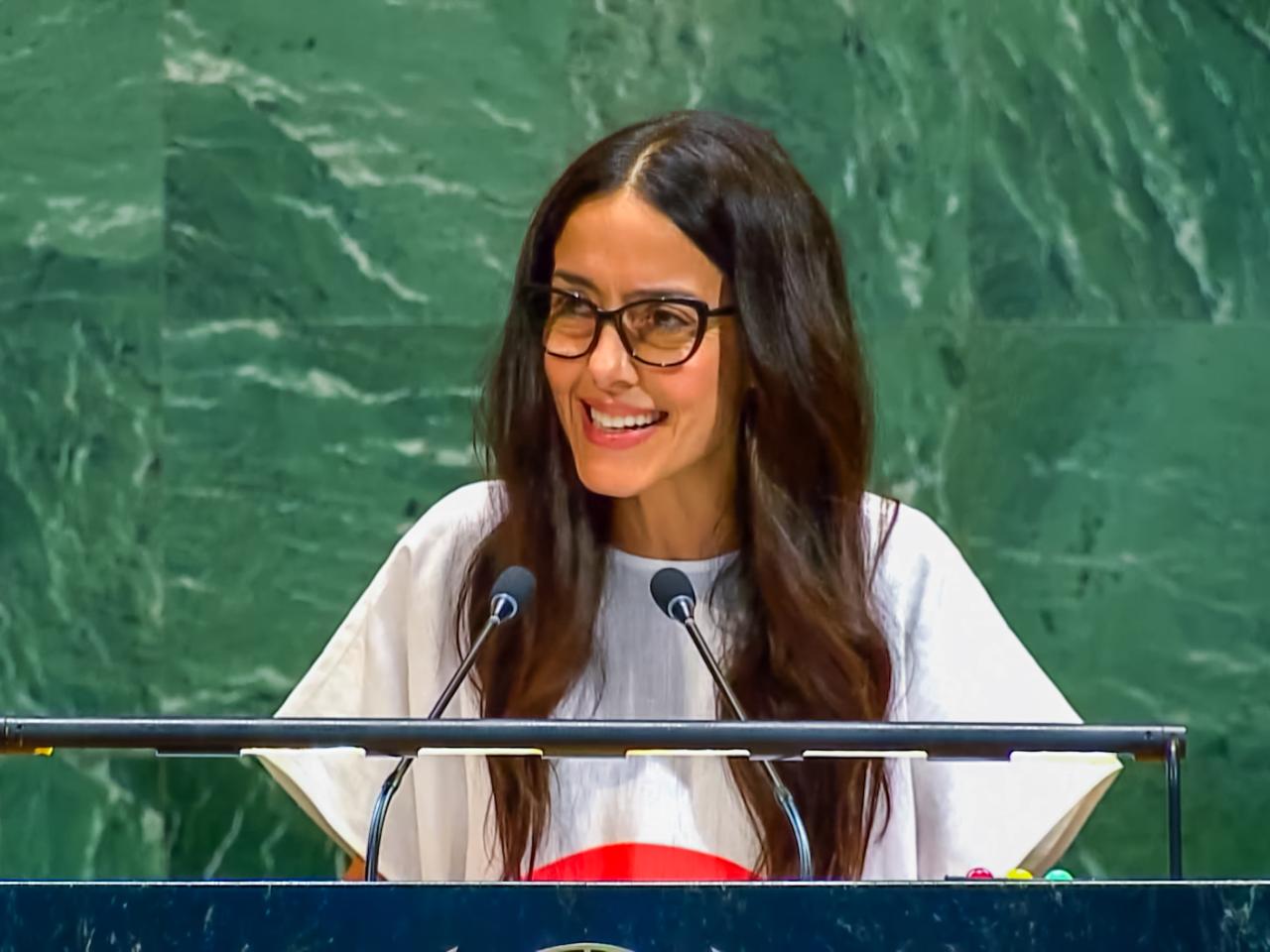 Ms Suazrez speaking in the UN General Assembly Hall