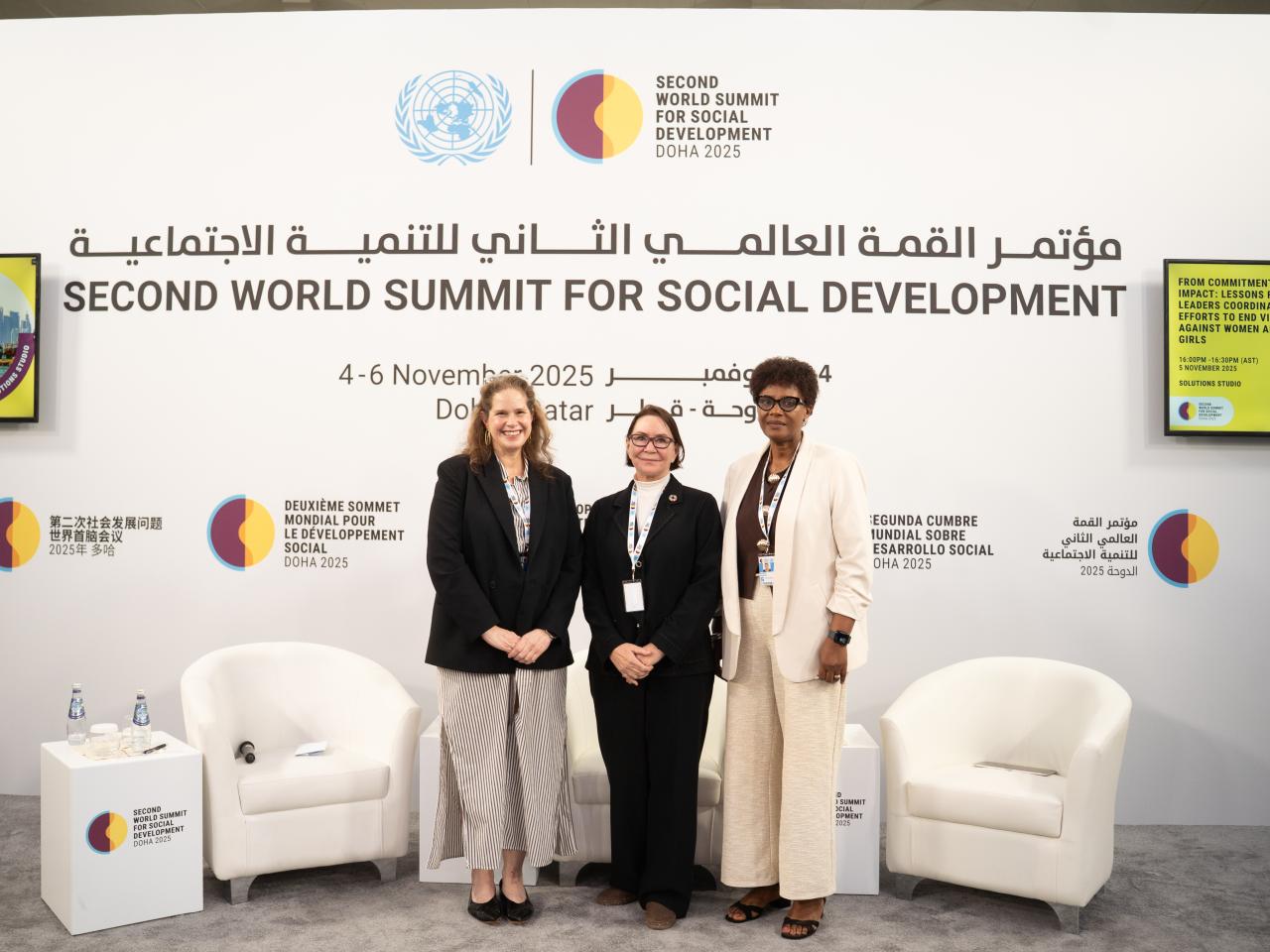 Spotlight Initiative Global Coordinator Erin Kenny, UN Resident Coordinator in Samoa Karla Hershey and UN Resident Coordinator in Sierra Leone Seraphine Wakana. Photo: Spotlight Initiative/Nivedha Meyyappan