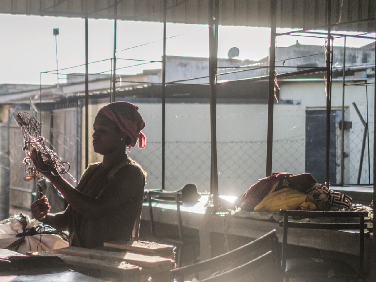 Woman preparing items for sale