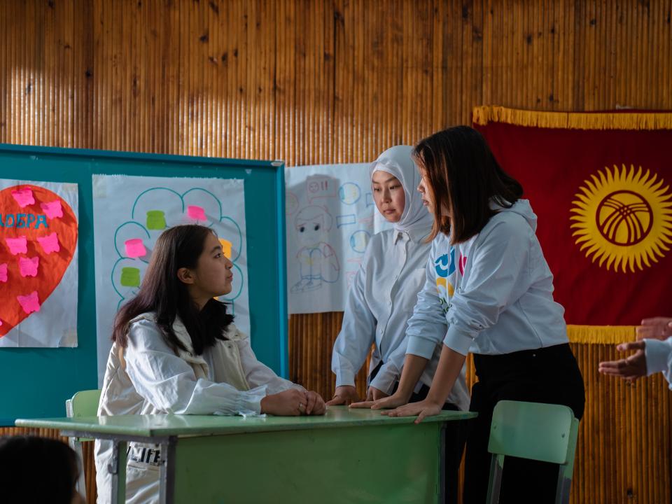 Girls performing the forum theater to raise the problem of child marriage