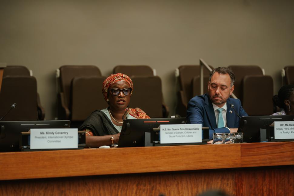 Minister of Gender, Children and Social Protection, Liberia, Gbeme Horace-Kollie; Deputy Prime Minister and Minister of Foreign Affairs, Belgium, Maxime Prévot