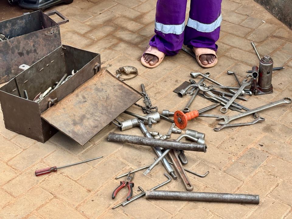 Photos of tools laid out on ground