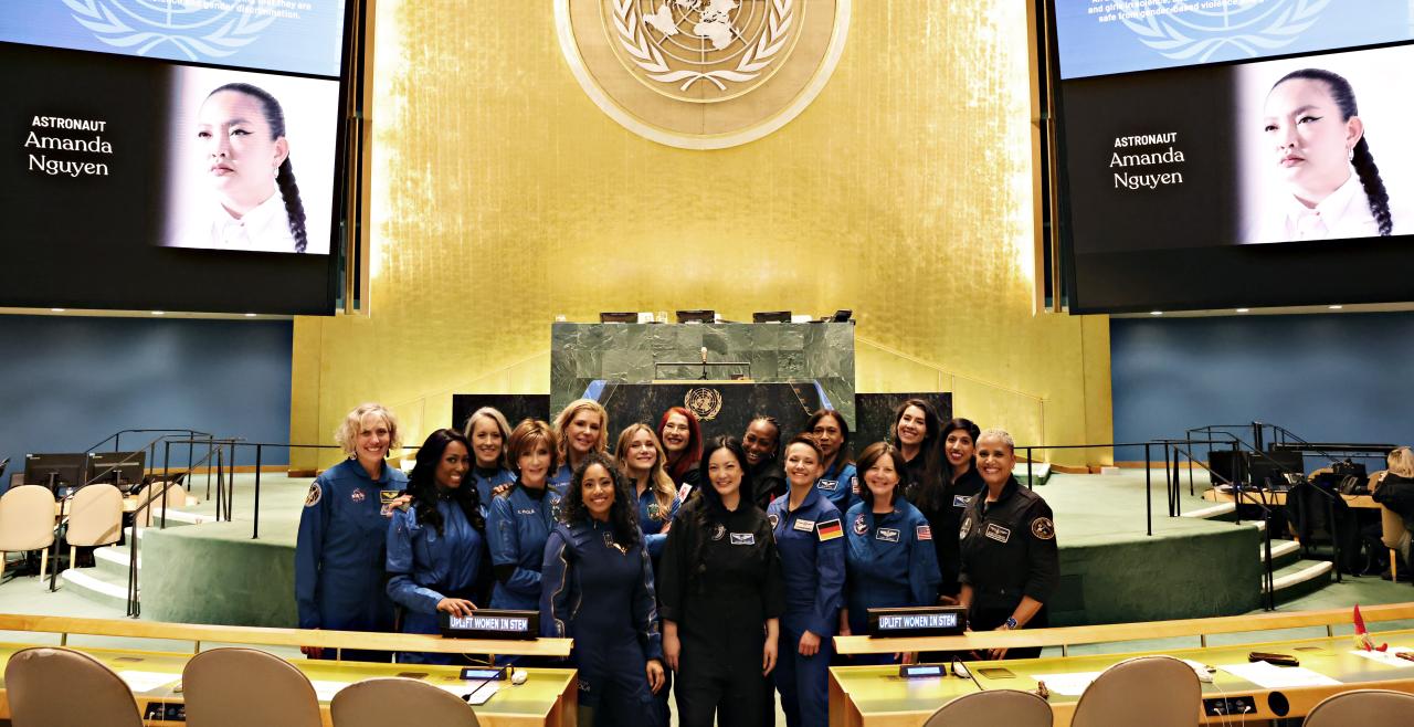 Women astronauts pose at UN