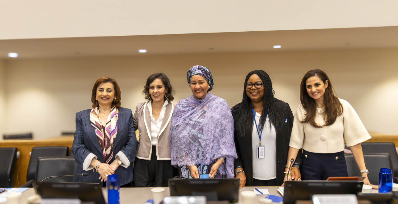 UN Women Executive Director, Sima Sami Bahous; European Commissioner for Equality, Preparedness and Crisis Management, Hadja Lahbib; UN Deputy Secretary-General, Amina Mohammed; Executive Director of Women Aid Collective and former Special Rapporteur on Trafficking in Persons, Joy Ngozi Ezeilo; Deputy Director of Advocacy for Amnesty International and the organization’s representative to the UN, Sherine Tadros. Photo: Spotlight Initiative