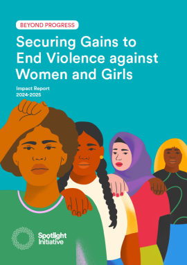 Beyond Progress: Securing gains to end violence against women and girls text above cover illustration of women and girls